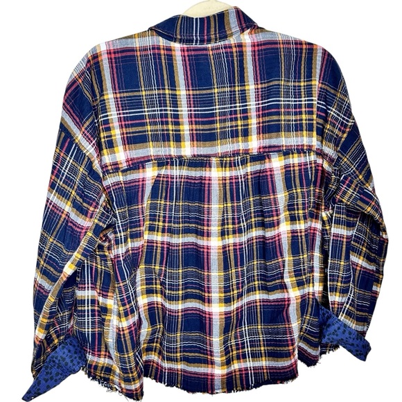 Anthropologie Pilcro Cropped Plaid Button-Down Shirt Top Blue Small Oversized - Picture 9 of 16